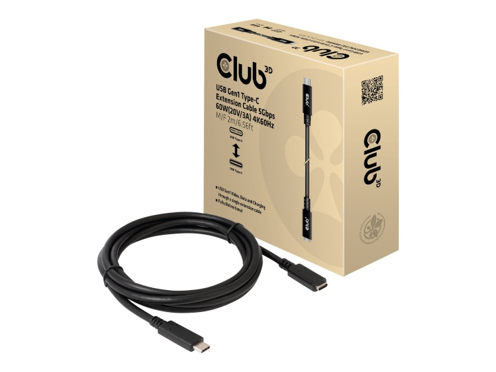 Club 3D USB Type-C förlängningskabel 2m Svart i gruppen HEM, HUSHÅLL & TRÄDGÅRD / El & Belysning / Förlängningskablar hos TP E-commerce Nordic AB (C67925)