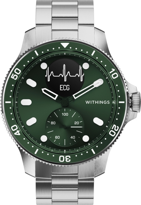 Withings Scanwatch Horizon hybridklocka, 43 mm, silver/grön i gruppen SPORT, FRITID & HOBBY / Smartwatch & Aktivitetsarmband / Smartwatches hos TP E-commerce Nordic AB (C68013)