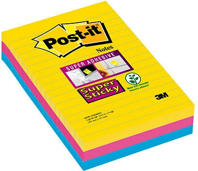 3M Post-it Super Sticky meddelande klistermärke, linjerat, 101 x 152mm. 3st i gruppen HEM, HUSHÅLL & TRÄDGÅRD / Kontorsmaterial / Papper & Block hos TP E-commerce Nordic AB (C68148)