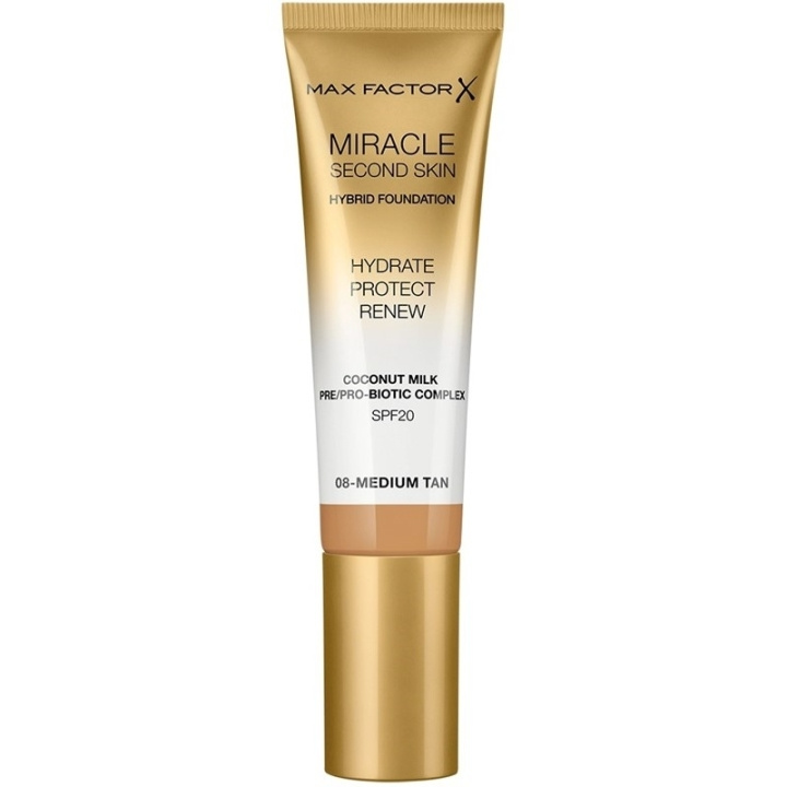 Max Factor Miracle Second Skin Foundation 08 Medium Tan i gruppen SKÖNHET & HÄLSA / Makeup / Basmakeup / Foundation hos TP E-commerce Nordic AB (C69312)