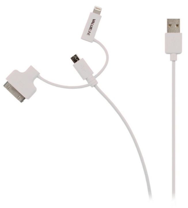 Valueline 3-i-1 Synk och Laddningskabel USB A hane - Micro B-hane 1.00 m Vit i gruppen SMARTPHONE & SURFPLATTOR / Laddare & Kablar / Kablar / Kablar microUSB hos TP E-commerce Nordic AB (C70235)