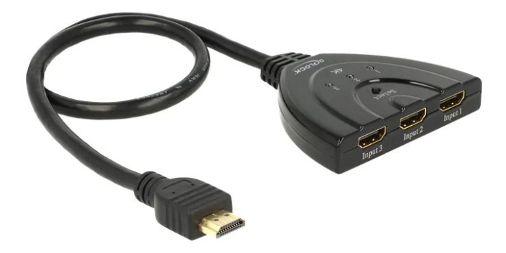 DeLOCK HDMI UHD Switch 3xHDMI>1xHDMI out 4K integrated cable 50 cm i gruppen HEMELEKTRONIK / Kablar & Adaptrar / HDMI / Adaptrar hos TP E-commerce Nordic AB (C70494)