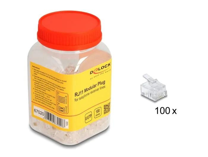 DeLOCK RJ11 Modular Plug 100 pcs i gruppen DATORER & KRINGUTRUSTNING / Datorkablar / Nätverkskablar / Adaptrar & Skarvdon hos TP E-commerce Nordic AB (C70519)