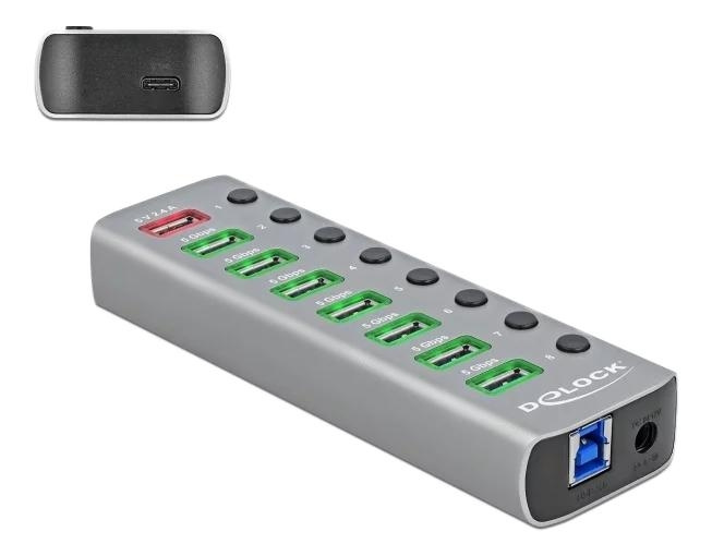 DeLOCK USB3.2 Gen1 Hub 7 Ports 1Fast Charging Port 1USBC PD 3 Port i gruppen DATORER & KRINGUTRUSTNING / Datortillbehör / USB-hubbar hos TP E-commerce Nordic AB (C70610)