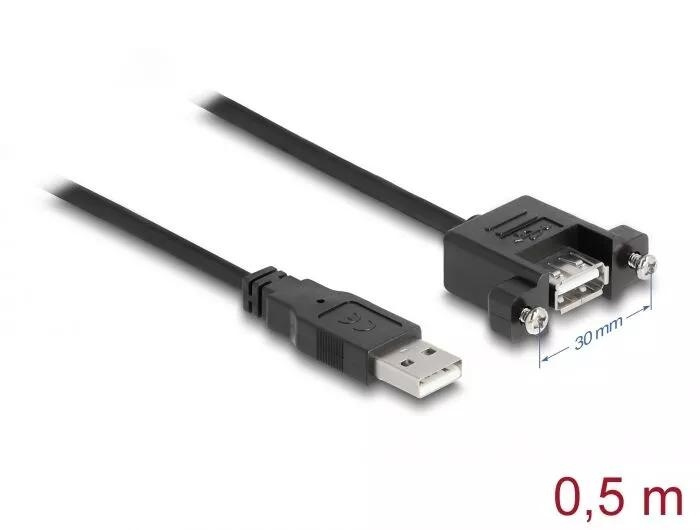 DeLOCK Cable USB 2.0 Type-A ma>USB 2.0 Type-A fe panel-mount, 0,5m i gruppen DATORER & KRINGUTRUSTNING / Datorkablar / USB-kablar / USB-A / Kablar hos TP E-commerce Nordic AB (C70706)