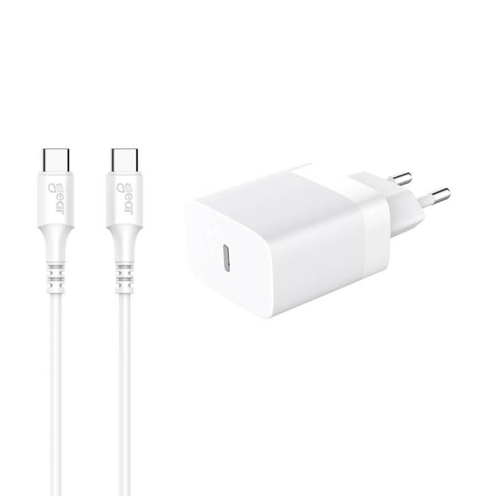 GEAR Laddare 220V 1xUSB-C Vit PD/PPS 30W + Kabel USB-C till USB-C i gruppen SMARTPHONE & SURFPLATTOR / Laddare & Kablar / Väggladdare / Väggladdare Typ C hos TP E-commerce Nordic AB (C71370)