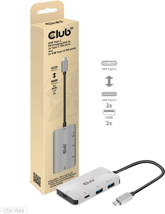 Club 3D USB typ C PD laddningshubb - hubb i gruppen DATORER & KRINGUTRUSTNING / Bärbara datorer & tillbehör / Dockningsstation hos TP E-commerce Nordic AB (C71790)