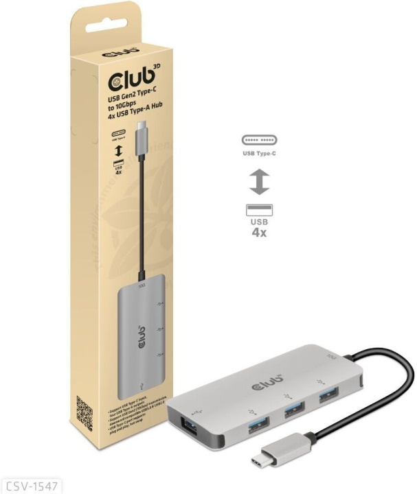 Club 3D USB Type-C till 10 Gbps 4x USB Type-A-hubb i gruppen DATORER & KRINGUTRUSTNING / Datortillbehör / USB-hubbar hos TP E-commerce Nordic AB (C71791)