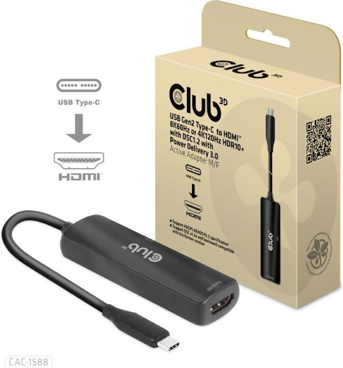 Club 3D CAC-1588 Typ C - HDMI 2.1 PD 100W aktiv adapter, 4K120 Hz - 8K60Hz i gruppen HEMELEKTRONIK / Kablar & Adaptrar / HDMI / Adaptrar hos TP E-commerce Nordic AB (C71793)