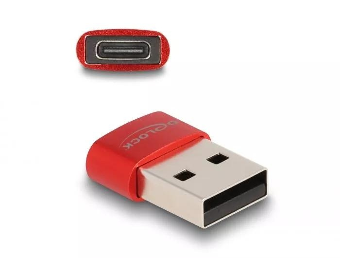 DeLOCK USB 2.0 Adapter USB Type-A male to USB Type-C™ female red i gruppen DATORER & KRINGUTRUSTNING / Datorkablar / USB-kablar / USB-A hos TP E-commerce Nordic AB (C75534)