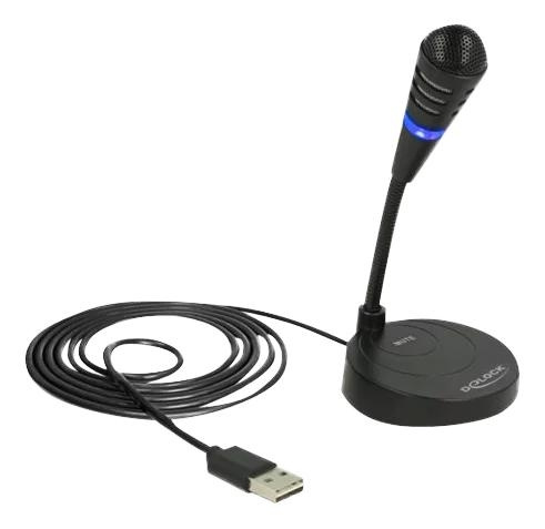 DeLOCK USB Microphone with base and Touch-Mute Button, black i gruppen HEMELEKTRONIK / Ljud & Bild / Handhållna mikrofoner hos TP E-commerce Nordic AB (C75627)