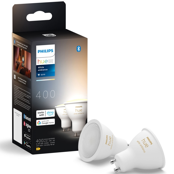 Philips Hue White Ambiance GU10 400lm 2-pack i gruppen HEM, HUSHÅLL & TRÄDGÅRD / Smarta hem / Smart belysning hos TP E-commerce Nordic AB (C75735)