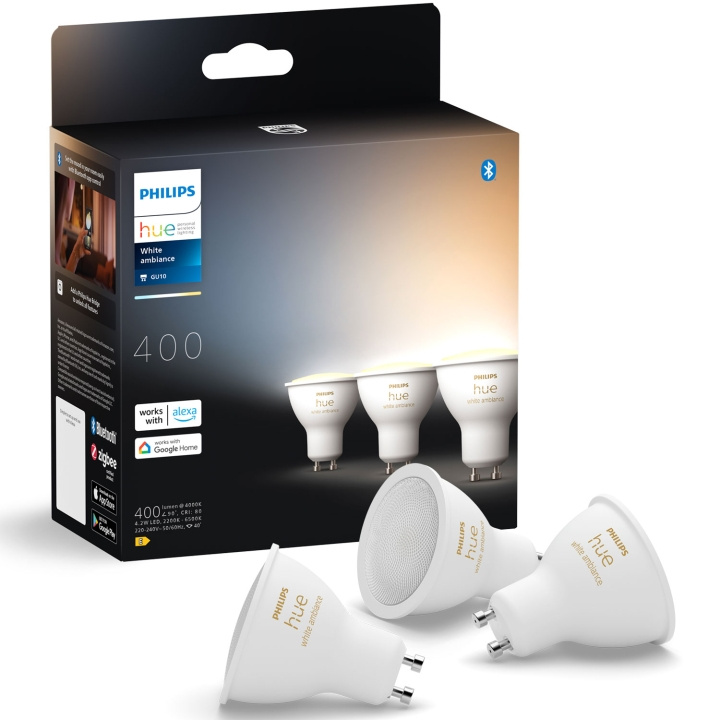 Philips Hue White Ambiance GU10 400lm 3-pack i gruppen HEM, HUSHÅLL & TRÄDGÅRD / Smarta hem / Smart belysning hos TP E-commerce Nordic AB (C75736)