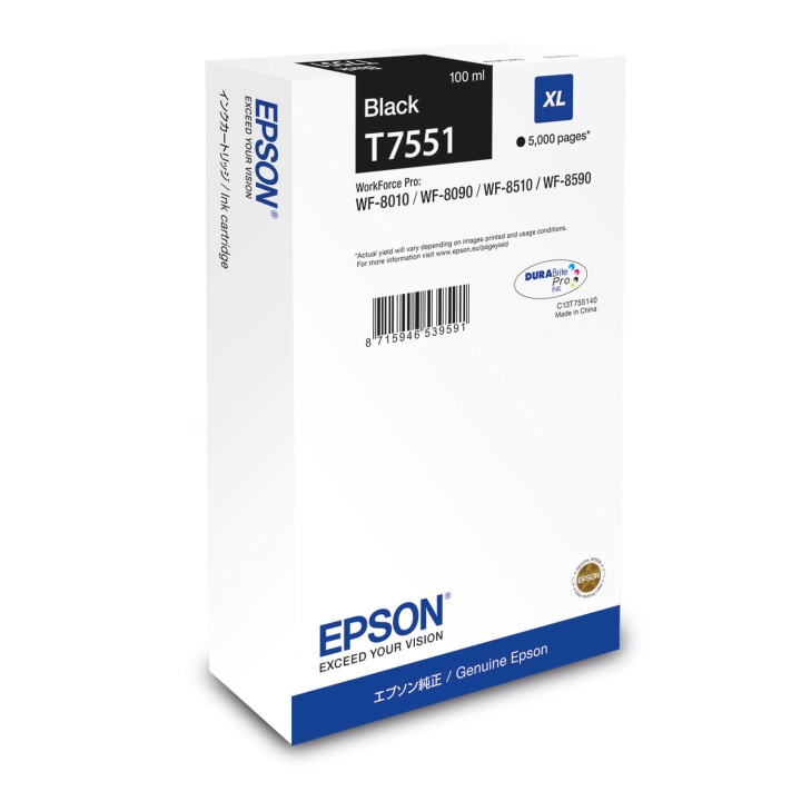 Epson Bläck C13T75514N T7551 XL Svart i gruppen DATORER & KRINGUTRUSTNING / Skrivare & Tillbehör / Bläck & Toner / Bläckpatroner / Epson hos TP E-commerce Nordic AB (C76526)