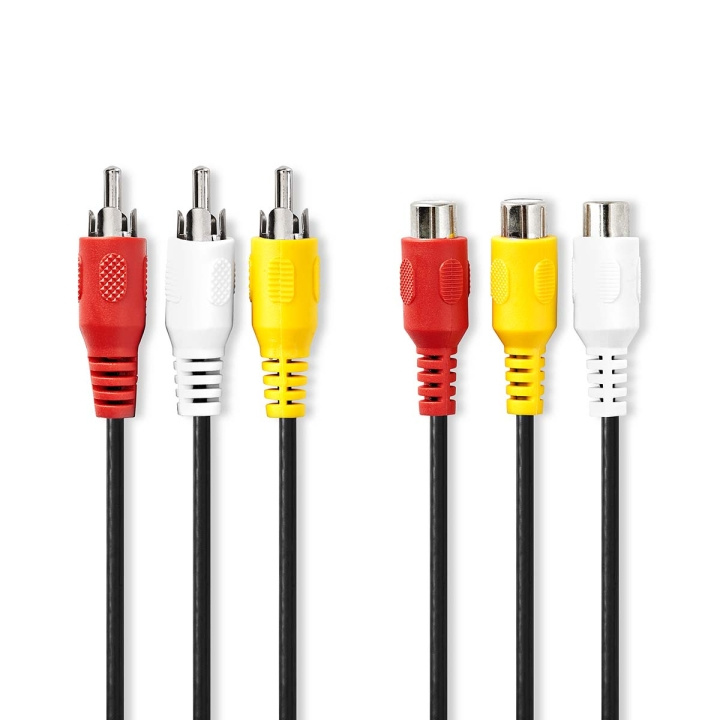 Nedis Komposit videokabel | 3x RCA Hane | 3x RCA Hona | Nickelplaterad | 480p | 2.00 m | Rund | PVC | Svart | Label i gruppen HEMELEKTRONIK / Kablar & Adaptrar / RCA-kablar & adaptrar / Kablar hos TP E-commerce Nordic AB (C76716)