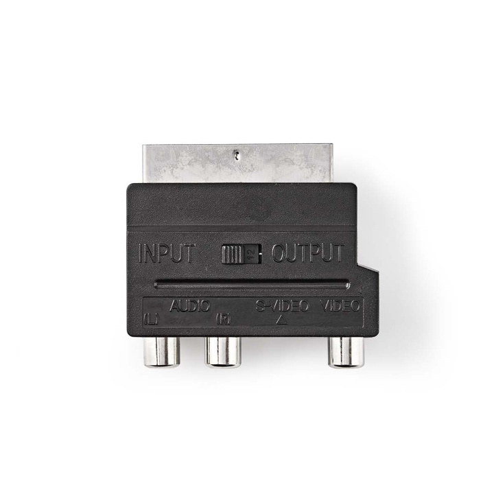 Nedis SCART-adapter | SCART Hane | S-Video Female / 3x RCA Hona | Nickelplaterad | Omkopplingsbar | ABS | Svart | 1 st. | Låda i gruppen HEMELEKTRONIK / Kablar & Adaptrar / Scart hos TP E-commerce Nordic AB (C76738)