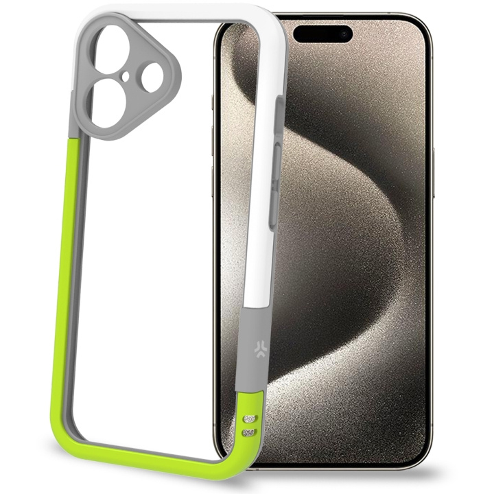 Celly Bumper iPhone 16 Vit/Limegrön i gruppen SMARTPHONE & SURFPLATTOR / Mobilskydd / Apple / iPhone 16 hos TP E-commerce Nordic AB (C76762)