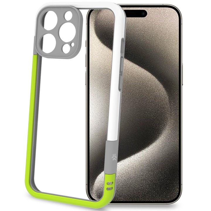 Celly Bumper iPhone 16 Pro Max Vit/Limegrön i gruppen SMARTPHONE & SURFPLATTOR / Mobilskydd / Apple / iPhone 16 hos TP E-commerce Nordic AB (C76766)