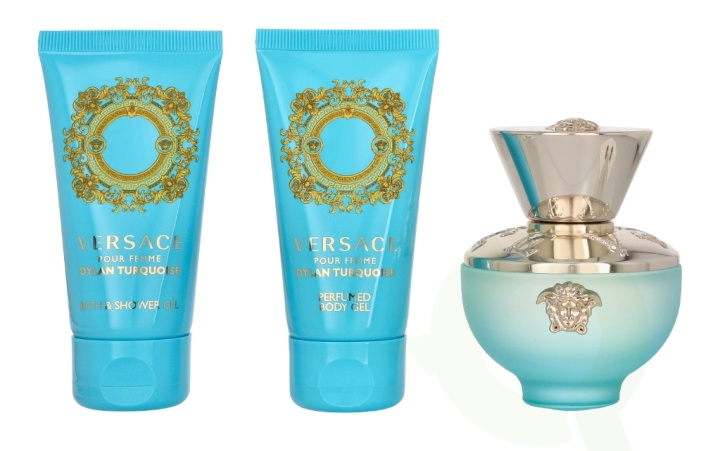 Versace Dylan Turquoise Giftset 150 ml Edt Spray 50ml/Shower Gel 50ml/Boy Lotion 50ml i gruppen SKÖNHET & HÄLSA / Presentkit / Presentkit För Henne hos TP E-commerce Nordic AB (C76988)