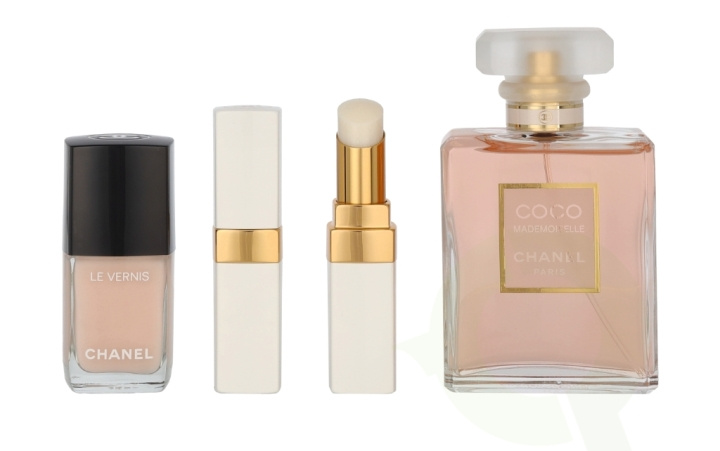 Chanel Coco Mademoiselle Giftset 66 ml Edp Spray 50ml/Le Vernis #111 Ballerina 13ml/Rouge Coco Baume Dreamy White 3g/Pouch i gruppen SKÖNHET & HÄLSA / Presentkit / Presentkit För Henne hos TP E-commerce Nordic AB (C77064)