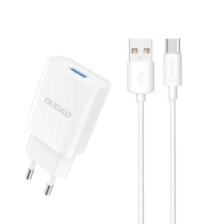 Dudao A4EU USB-A 2,1A nätladdare - vit + USB-A - USB-C-kabel i gruppen SMARTPHONE & SURFPLATTOR / Laddare & Kablar / Väggladdare / Väggladdare Typ C hos TP E-commerce Nordic AB (C77162)