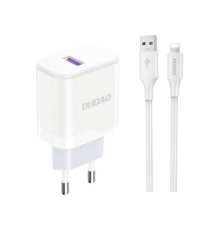 Dudao A20EU USB-A 18W nätladdare - vit + USB-A - Lightning-kabel i gruppen SMARTPHONE & SURFPLATTOR / Laddare & Kablar / Väggladdare / Väggladdare Lightning hos TP E-commerce Nordic AB (C77163)