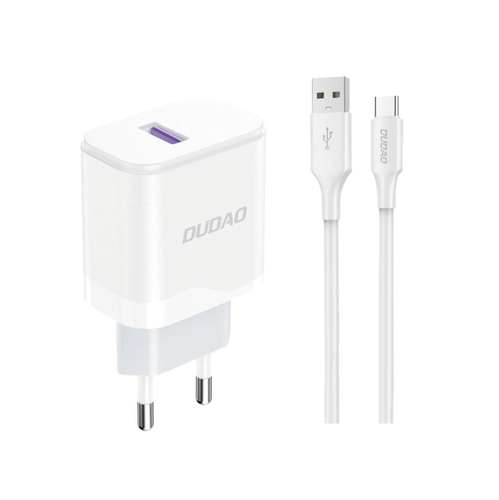 Dudao A20EU USB-A 18W nätladdare - vit + USB-A - USB-C-kabel i gruppen SMARTPHONE & SURFPLATTOR / Laddare & Kablar / Väggladdare / Väggladdare Typ C hos TP E-commerce Nordic AB (C77164)