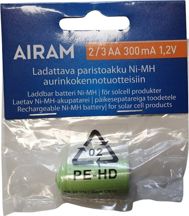 Airam Batteri NiMH batteripack för Solar-produkter, 2/3 AA, 300 mAh, 1 st i gruppen HEM, HUSHÅLL & TRÄDGÅRD / Verktyg / Batterier till Elverktyg hos TP E-commerce Nordic AB (C77269)