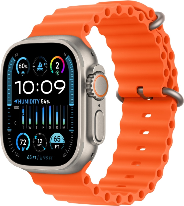 Apple Watch Ultra 2 (GPS + Cellular) 49 mm titanskal och orange Ocean-armband (MREH3) i gruppen SMARTPHONE & SURFPLATTOR / Träning, hem & fritid / Apple Watch & tillbehör / Apple Watch hos TP E-commerce Nordic AB (C77558)