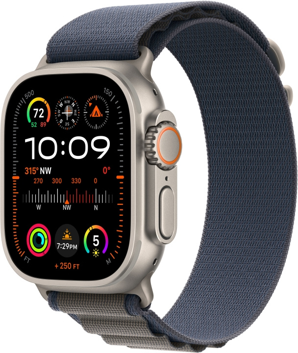 Apple Watch Ultra 2 (GPS + Cellular) 49 mm titanskal och blått Alpine-armband, liten (MREK3) i gruppen SMARTPHONE & SURFPLATTOR / Träning, hem & fritid / Apple Watch & tillbehör / Apple Watch hos TP E-commerce Nordic AB (C77560)