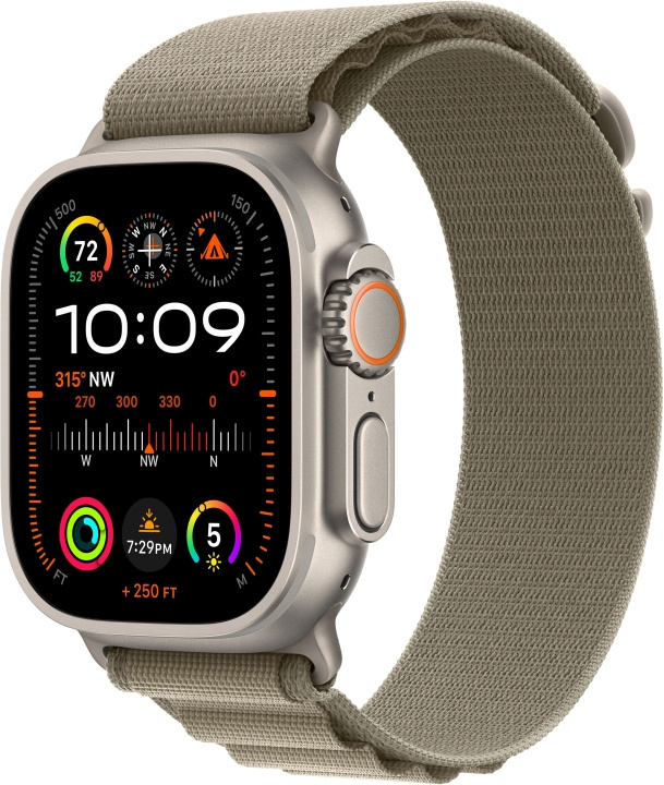 Apple Watch Ultra 2 (GPS + Cellular) 49 mm titanskal och olivgrönt Alpine-armband, medium (MREY3) i gruppen SMARTPHONE & SURFPLATTOR / Träning, hem & fritid / Apple Watch & tillbehör / Apple Watch hos TP E-commerce Nordic AB (C77567)