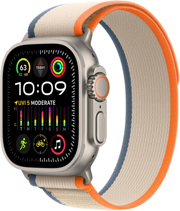 Apple Watch Ultra 2 (GPS + Cellular) 49 mm titanskal och orange/beige Trail-armband, S/M (MRF13) i gruppen SMARTPHONE & SURFPLATTOR / Träning, hem & fritid / Apple Watch & tillbehör / Apple Watch hos TP E-commerce Nordic AB (C77569)