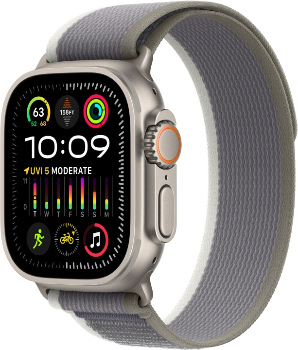 Apple Watch Ultra 2 (GPS + Cellular) 49 mm titanskal och grön/grå Trail-armband, S/M (MRF33) i gruppen SMARTPHONE & SURFPLATTOR / Träning, hem & fritid / Apple Watch & tillbehör / Apple Watch hos TP E-commerce Nordic AB (C77571)