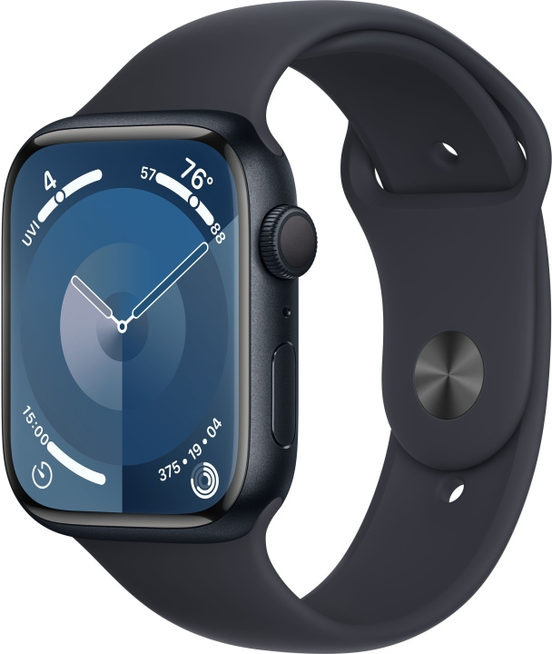 Apple Watch Series 9 (GPS) 45 mm midnattsblå aluminiumboett och midnattsblått sportarmband, S/M (MR993) i gruppen SMARTPHONE & SURFPLATTOR / Träning, hem & fritid / Apple Watch & tillbehör / Apple Watch hos TP E-commerce Nordic AB (C77590)