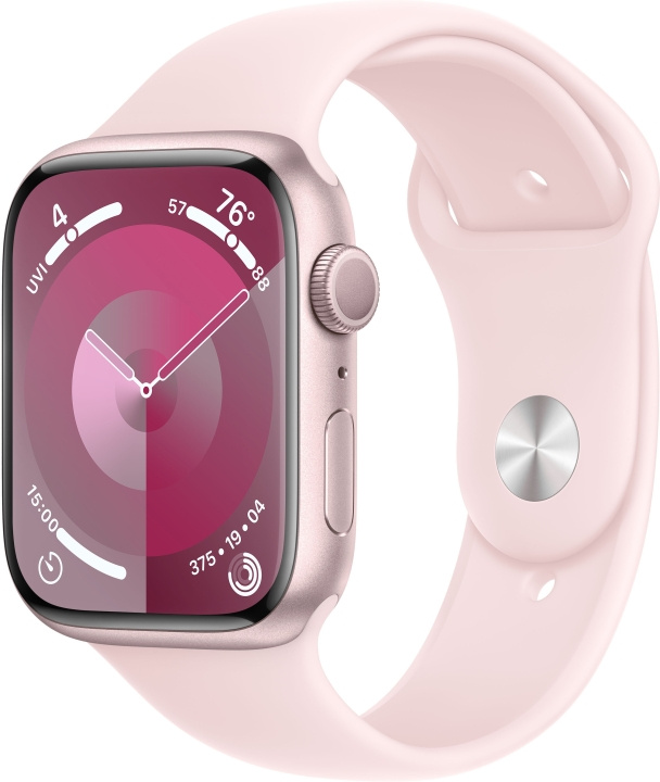 Apple Watch Series 9 (GPS) 45 mm rosa aluminiumboett och rosa sportarmband, S/M (MR9G3) i gruppen SMARTPHONE & SURFPLATTOR / Träning, hem & fritid / Apple Watch & tillbehör / Apple Watch hos TP E-commerce Nordic AB (C77596)