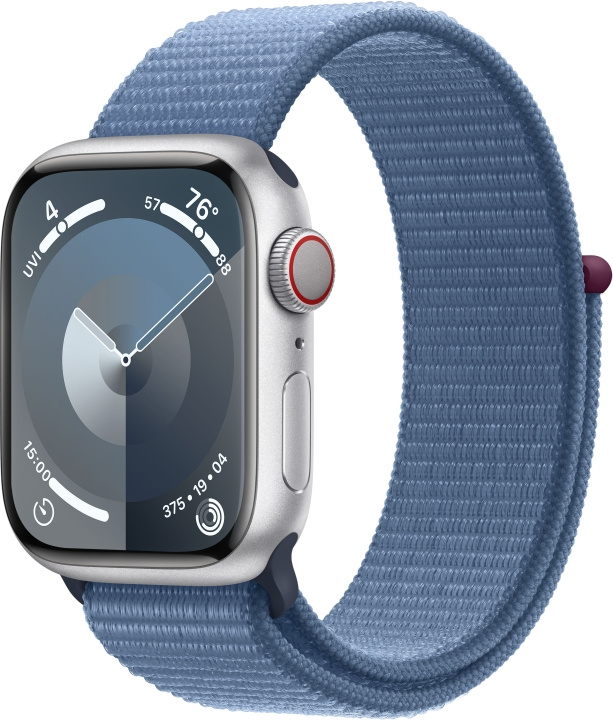 Apple Watch Series 9 (GPS + Cellular) 41 mm silverfärgad aluminiumboett och vinterblått Sport Loop-armband (MRHX3) i gruppen SMARTPHONE & SURFPLATTOR / Träning, hem & fritid / Apple Watch & tillbehör / Apple Watch hos TP E-commerce Nordic AB (C77619)