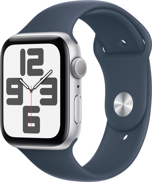 Apple Watch SE (GPS) 44 mm silverfärgad aluminiumboett och stormblått sportarmband, S/M (MREC3) i gruppen SMARTPHONE & SURFPLATTOR / Träning, hem & fritid / Apple Watch & tillbehör / Apple Watch hos TP E-commerce Nordic AB (C77626)