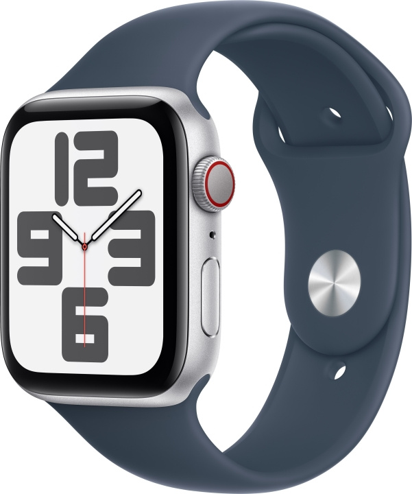 Apple Watch SE (GPS + Cellular) 44 mm silverfärgad aluminiumboett och stormblått sportarmband, S/M (MRHF3) i gruppen SMARTPHONE & SURFPLATTOR / Träning, hem & fritid / Apple Watch & tillbehör / Apple Watch hos TP E-commerce Nordic AB (C77647)