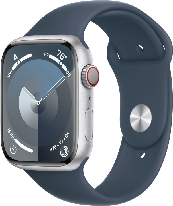 Apple Watch Series 9 (GPS + Cellular) 45 mm silverfärgad aluminiumboett och stormblått sportarmband, M/L (MRMH3) i gruppen SMARTPHONE & SURFPLATTOR / Träning, hem & fritid / Apple Watch & tillbehör / Apple Watch hos TP E-commerce Nordic AB (C77658)