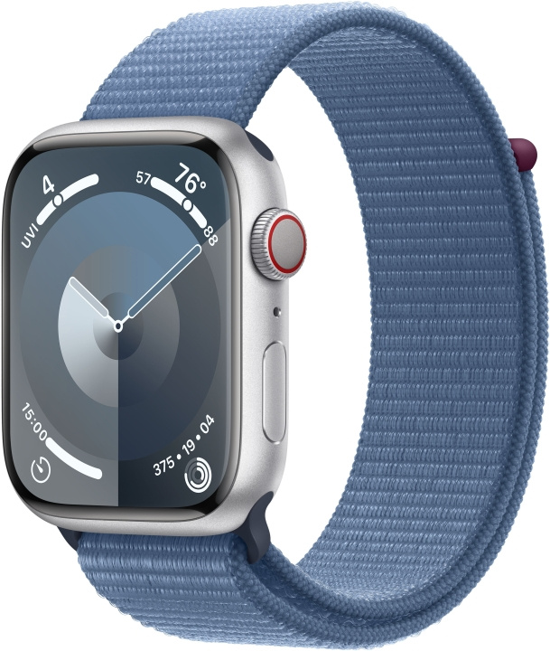 Apple Watch Series 9 (GPS + Cellular) 45 mm silverfärgad aluminiumboett och vinterblått Sport Loop-armband (MRMJ3) i gruppen SMARTPHONE & SURFPLATTOR / Träning, hem & fritid / Apple Watch & tillbehör / Apple Watch hos TP E-commerce Nordic AB (C77660)