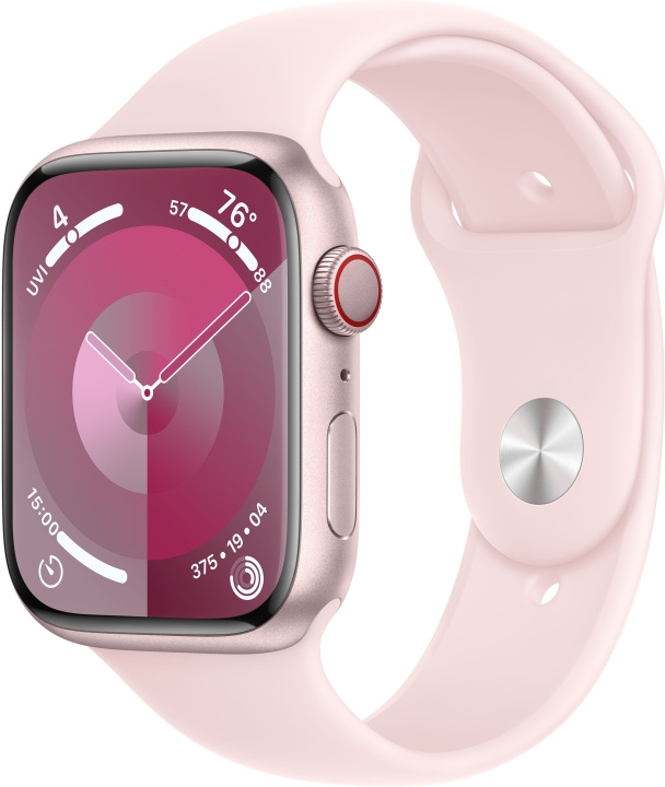 Apple Watch Series 9 (GPS + Cellular) 45 mm rosa aluminiumfodral och rosa sportarmband, S/M (MRMK3) i gruppen SMARTPHONE & SURFPLATTOR / Träning, hem & fritid / Apple Watch & tillbehör / Apple Watch hos TP E-commerce Nordic AB (C77662)