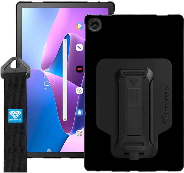 Armor-X Lenovo Tab M10 Plus (3:e generationen) skyddsfodral med rem, svart i gruppen SMARTPHONE & SURFPLATTOR / Surfplattor hos TP E-commerce Nordic AB (C77726)