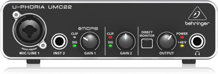 BEHRINGER U-Phoria UMC22 ljudkort för USB-buss i gruppen SPORT, FRITID & HOBBY / Hobby / Musik / Tillbehör till musikinstrument hos TP E-commerce Nordic AB (C78098)