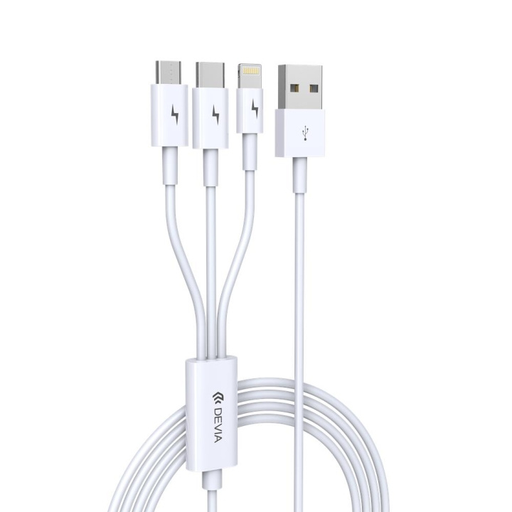 Devia kabel 3in1 Smart EC141 USB - Lightning + USB-C + MicroUSB 1,2 m 2A vit i gruppen SMARTPHONE & SURFPLATTOR / Laddare & Kablar / Kablar / Kablar Lightning hos TP E-commerce Nordic AB (C78537)