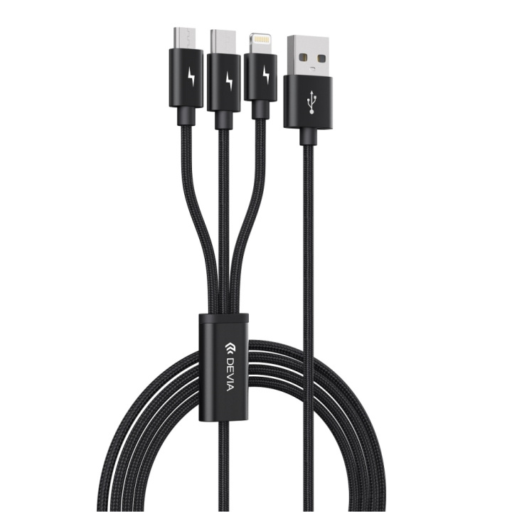 Devia kabel 3in1 Gracious EC048 USB - Lightning + USB-C + MicroUSB 1,2 m 3A svart i gruppen SMARTPHONE & SURFPLATTOR / Laddare & Kablar / Kablar / Kablar Lightning hos TP E-commerce Nordic AB (C78602)