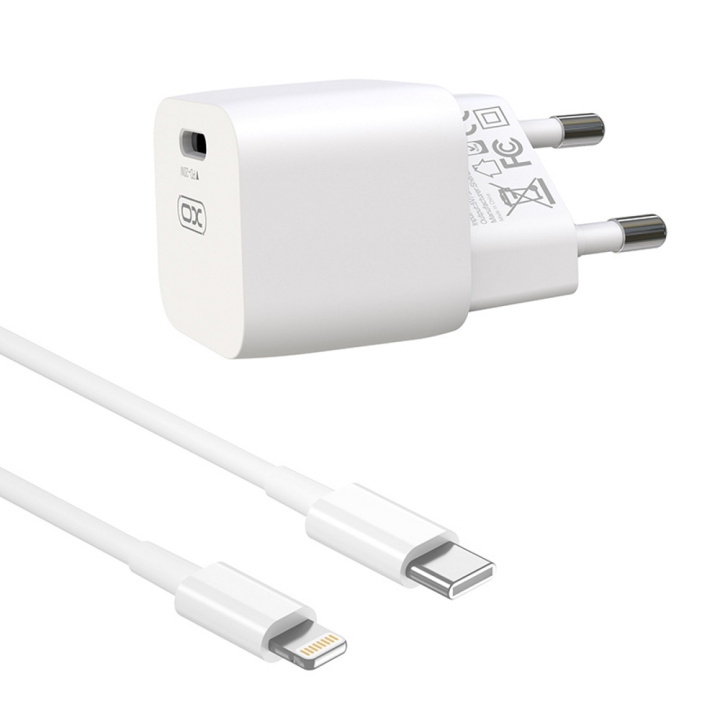 XO väggladdare CE01B PD 20W 1x USB-C vit + kabel USB-C - Lightning i gruppen SMARTPHONE & SURFPLATTOR / Laddare & Kablar / Väggladdare / Väggladdare Typ C hos TP E-commerce Nordic AB (C79169)