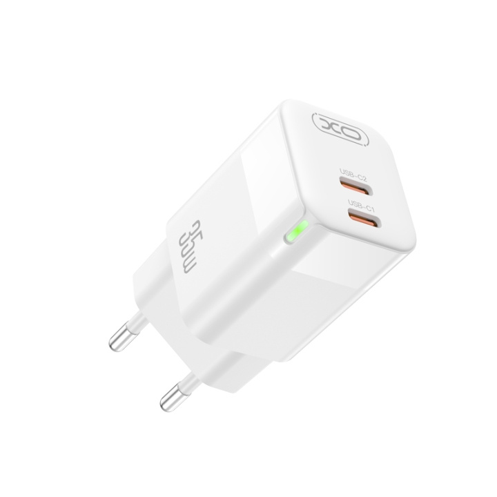 XO väggladdare CE07 PD 35W 2x USB-C vit i gruppen SMARTPHONE & SURFPLATTOR / Laddare & Kablar / Väggladdare / Väggladdare Typ C hos TP E-commerce Nordic AB (C79242)