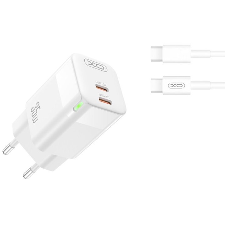 XO väggladdare CE07 PD 35W 2x USB-C vit + USB-C - USB-C-kabel i gruppen SMARTPHONE & SURFPLATTOR / Laddare & Kablar / Väggladdare / Väggladdare Typ C hos TP E-commerce Nordic AB (C79244)