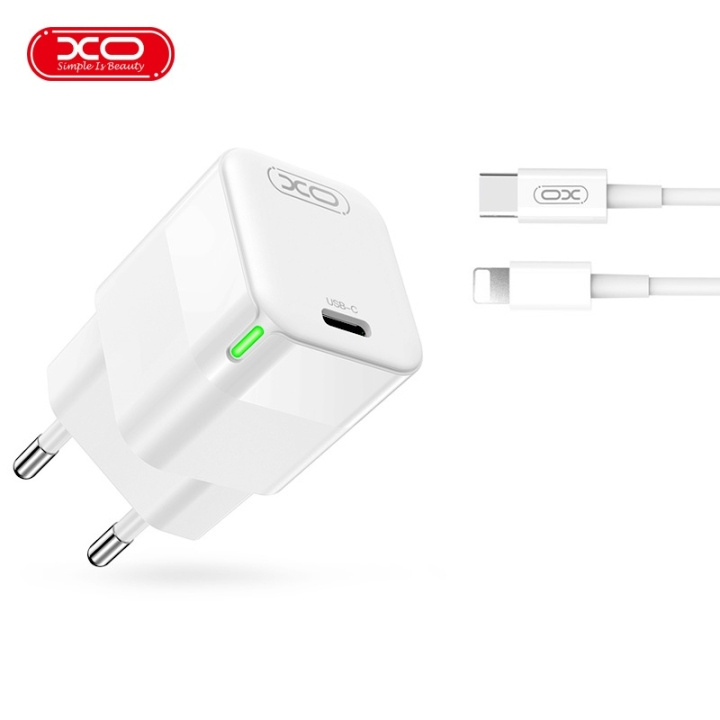 XO väggladdare CE06 PD 30W 1x USB-C vit + USB-C - Lightning-kabel i gruppen SMARTPHONE & SURFPLATTOR / Laddare & Kablar / Väggladdare / Väggladdare Lightning hos TP E-commerce Nordic AB (C79246)