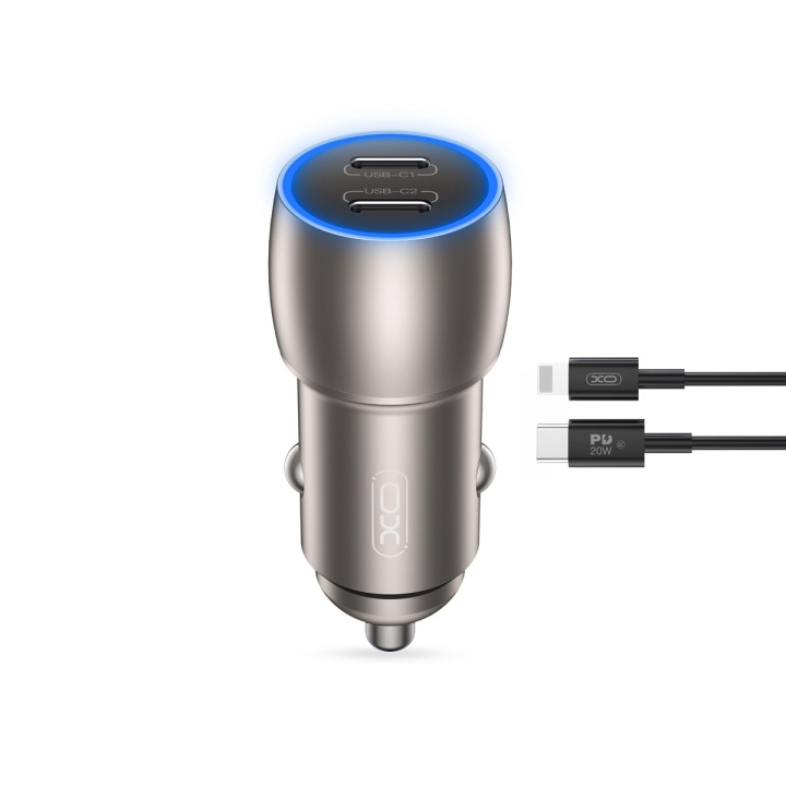 XO billaddare CC51 PD 40W 2x USB-C grå + USB-C - Lightning-kabel i gruppen SMARTPHONE & SURFPLATTOR / Laddare & Kablar / Billaddare hos TP E-commerce Nordic AB (C79250)